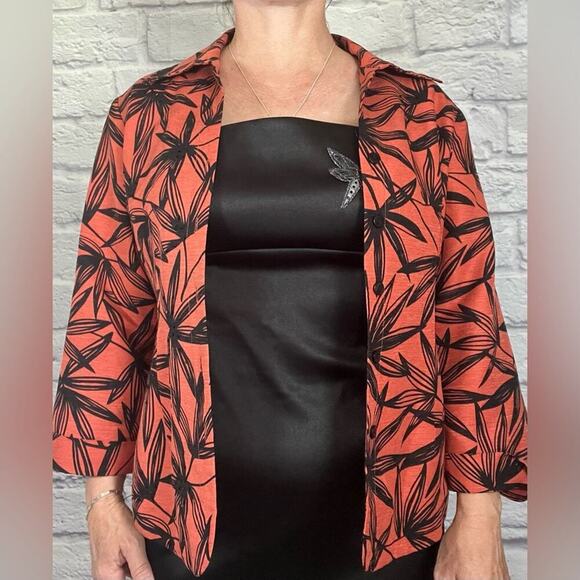 Silk Land Orange and Black Leaf Print Button-Up Shirt - Picture 3 of 8